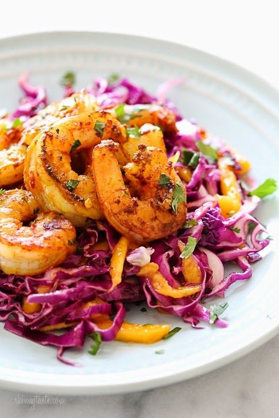 Turmeric-Garlic Shrimp with Cabbage-Mango Slaw

 – healblogger